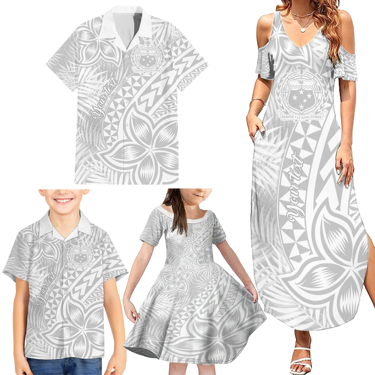 Personalised Samoa Lotu Tamait Family Matching Summer Maxi Dress and Hawaiian Shirt Tropical Plant White Sunday With Polynesia Pattern - Wonder Print Shop