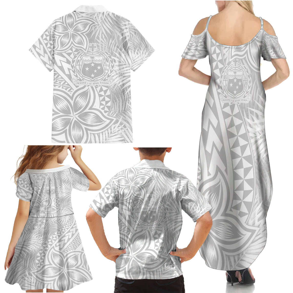 Personalised Samoa Lotu Tamait Family Matching Summer Maxi Dress and Hawaiian Shirt Tropical Plant White Sunday With Polynesia Pattern - Wonder Print Shop