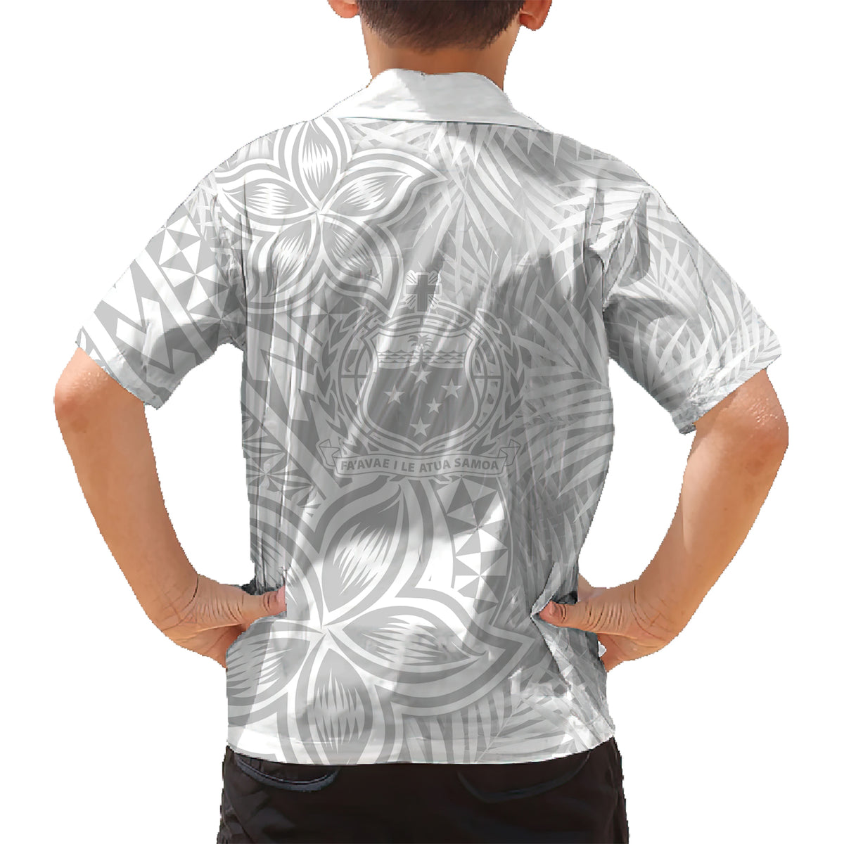 Personalised Samoa Lotu Tamait Kid Hawaiian Shirt Tropical Plant White Sunday With Polynesia Pattern - Wonder Print Shop