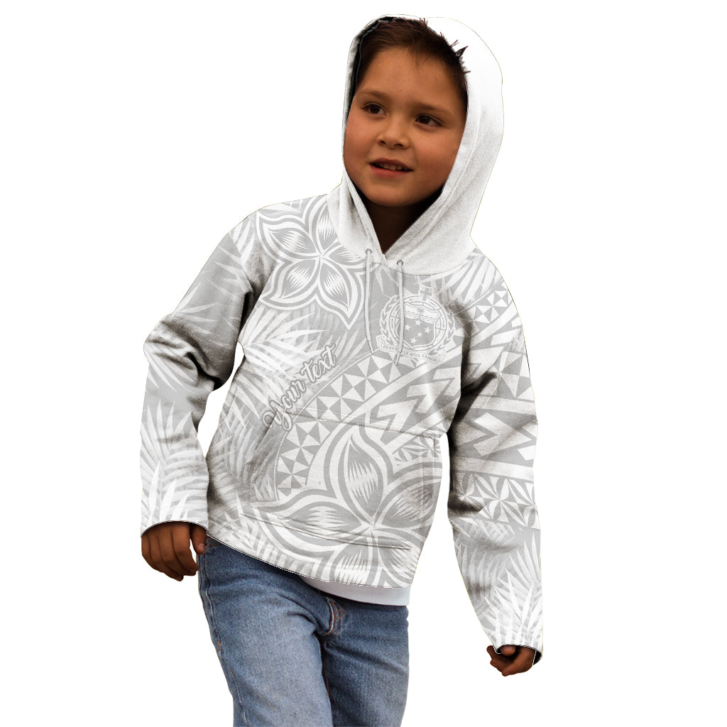 Personalised Samoa Lotu Tamait Kid Hoodie Tropical Plant White Sunday With Polynesia Pattern - Wonder Print Shop