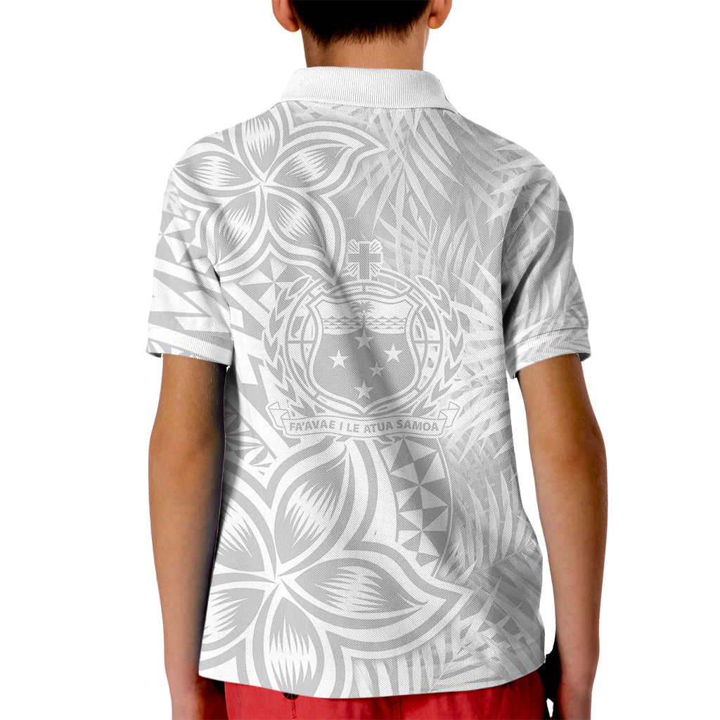 Personalised Samoa Lotu Tamait Kid Polo Shirt Tropical Plant White Sunday With Polynesia Pattern - Wonder Print Shop