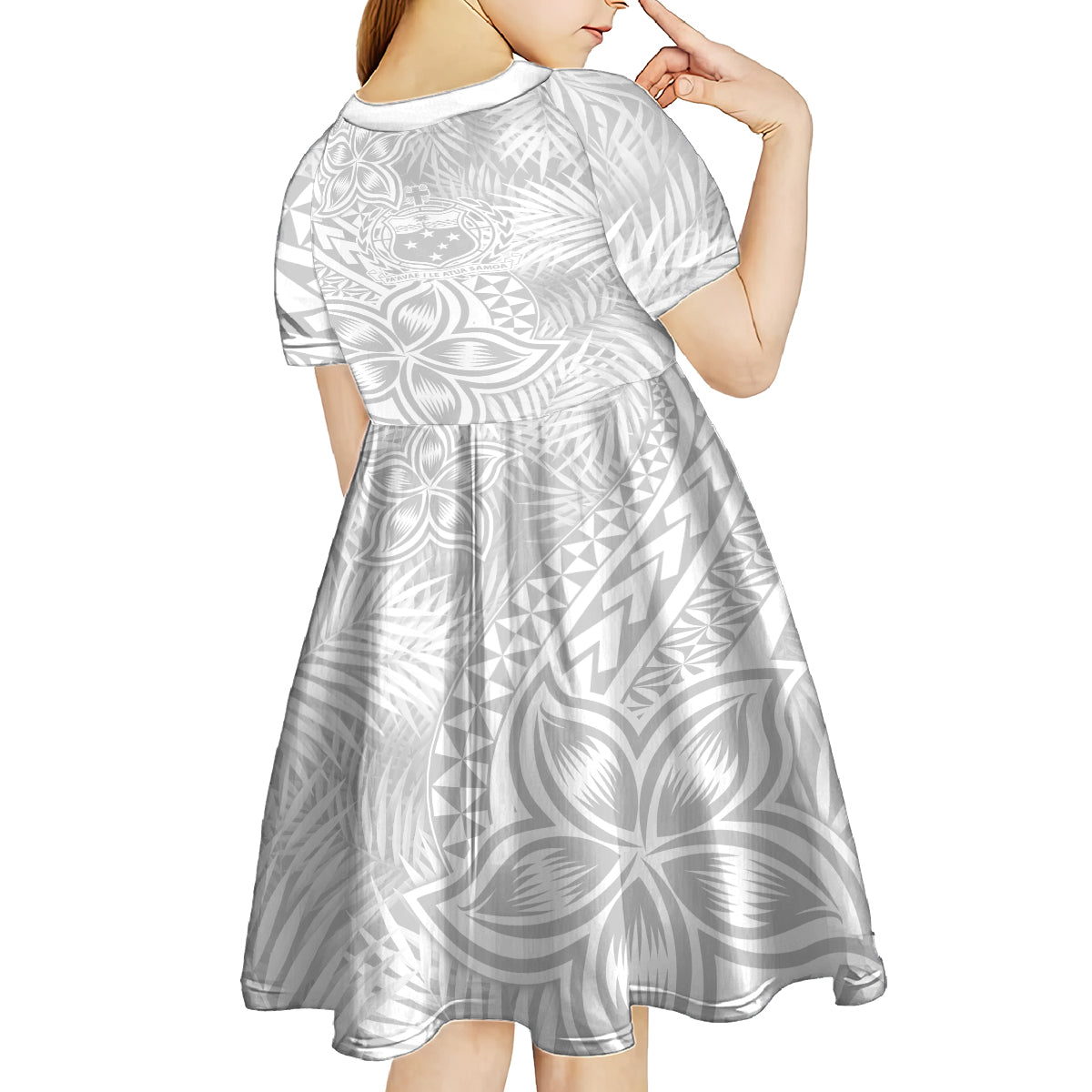 Personalised Samoa Lotu Tamait Kid Short Sleeve Dress Tropical Plant White Sunday With Polynesia Pattern - Wonder Print Shop