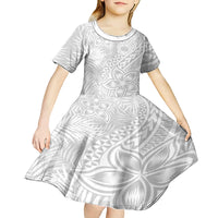 Personalised Samoa Lotu Tamait Kid Short Sleeve Dress Tropical Plant White Sunday With Polynesia Pattern - Wonder Print Shop