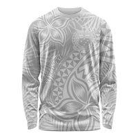 Personalised Samoa Lotu Tamait Long Sleeve Shirt Tropical Plant White Sunday With Polynesia Pattern - Wonder Print Shop