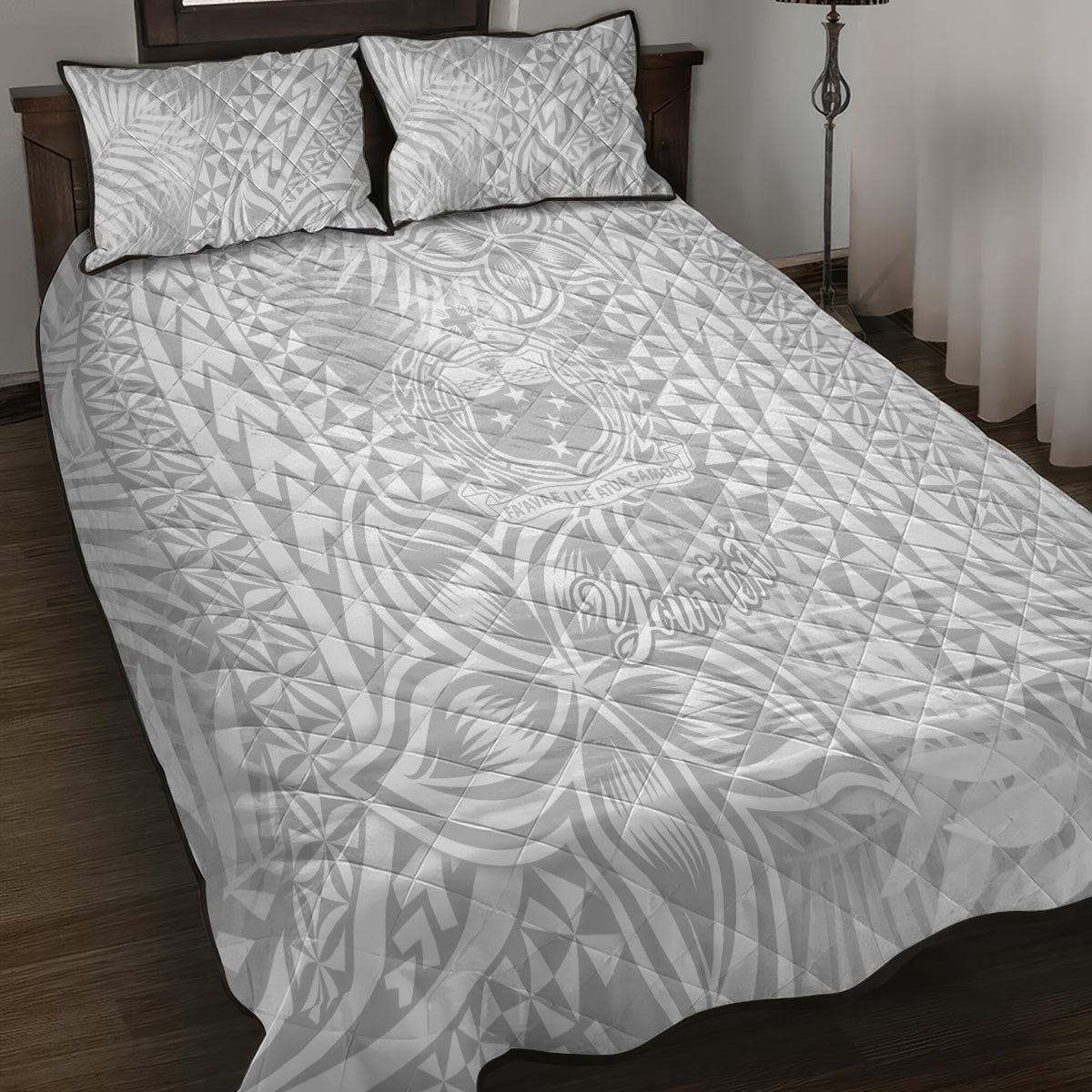 Personalised Samoa Lotu Tamait Quilt Bed Set Tropical Plant White Sunday With Polynesia Pattern - Wonder Print Shop