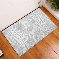 Personalised Samoa Lotu Tamait Rubber Doormat Tropical Plant White Sunday With Polynesia Pattern - Wonder Print Shop