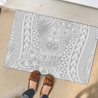 Personalised Samoa Lotu Tamait Rubber Doormat Tropical Plant White Sunday With Polynesia Pattern - Wonder Print Shop