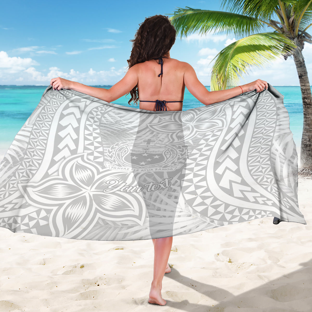 Personalised Samoa Lotu Tamait Sarong Tropical Plant White Sunday With Polynesia Pattern - Wonder Print Shop