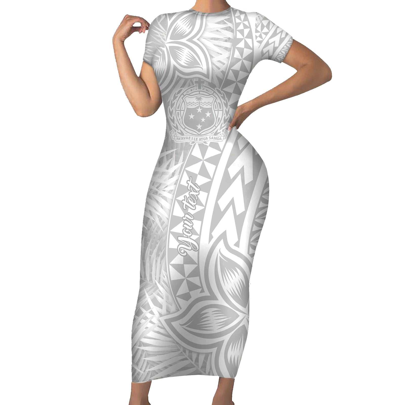 Personalised Samoa Lotu Tamait Short Sleeve Bodycon Dress Tropical Plant White Sunday With Polynesia Pattern - Wonder Print Shop