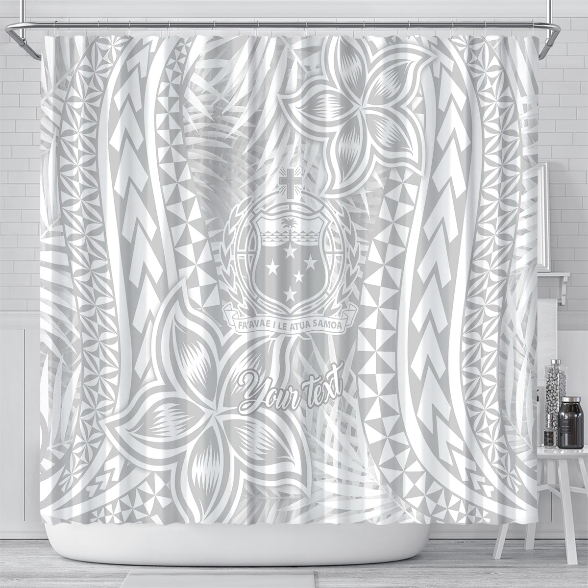 personalised-samoa-lotu-tamait-shower-curtain-tropical-plant-white-sunday-with-polynesia-pattern