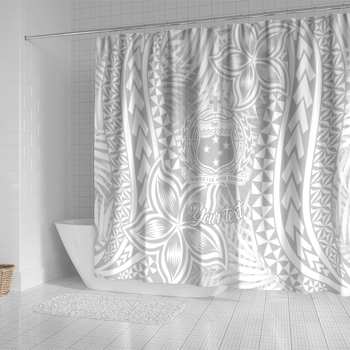 personalised-samoa-lotu-tamait-shower-curtain-tropical-plant-white-sunday-with-polynesia-pattern