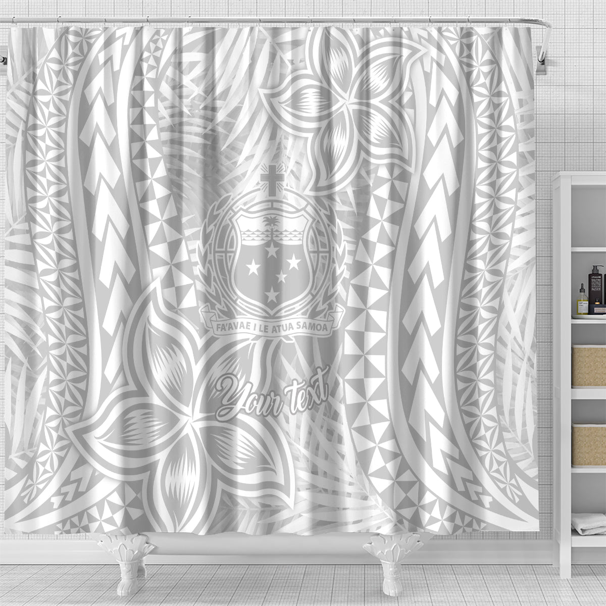 personalised-samoa-lotu-tamait-shower-curtain-tropical-plant-white-sunday-with-polynesia-pattern