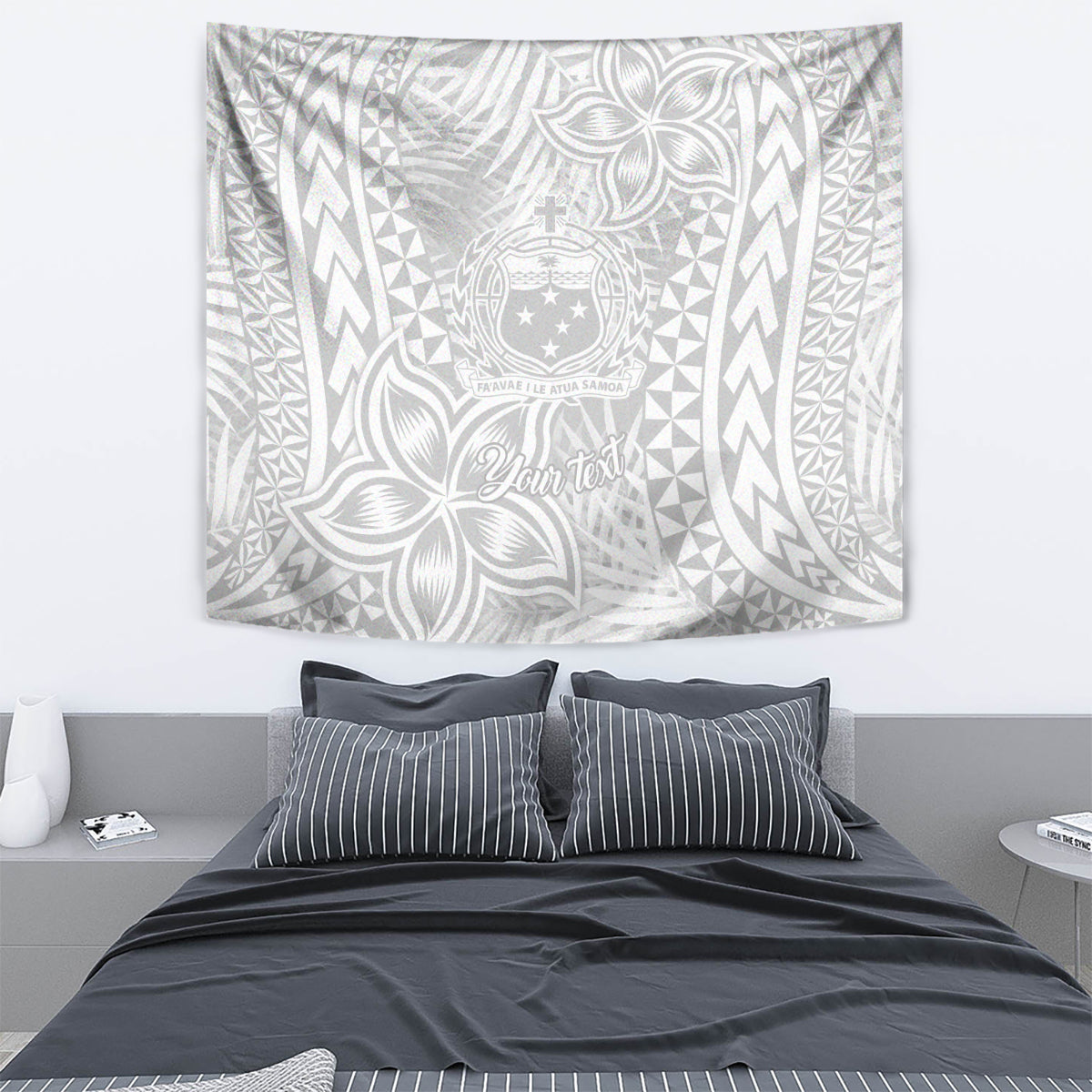 Personalised Samoa Lotu Tamait Tapestry Tropical Plant White Sunday With Polynesia Pattern - Wonder Print Shop
