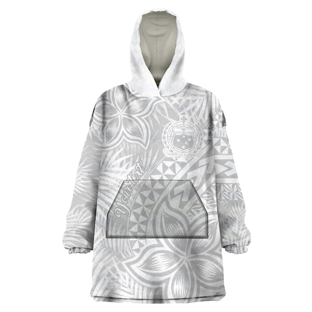 Personalised Samoa Lotu Tamait Wearable Blanket Hoodie Tropical Plant White Sunday With Polynesia Pattern - Wonder Print Shop