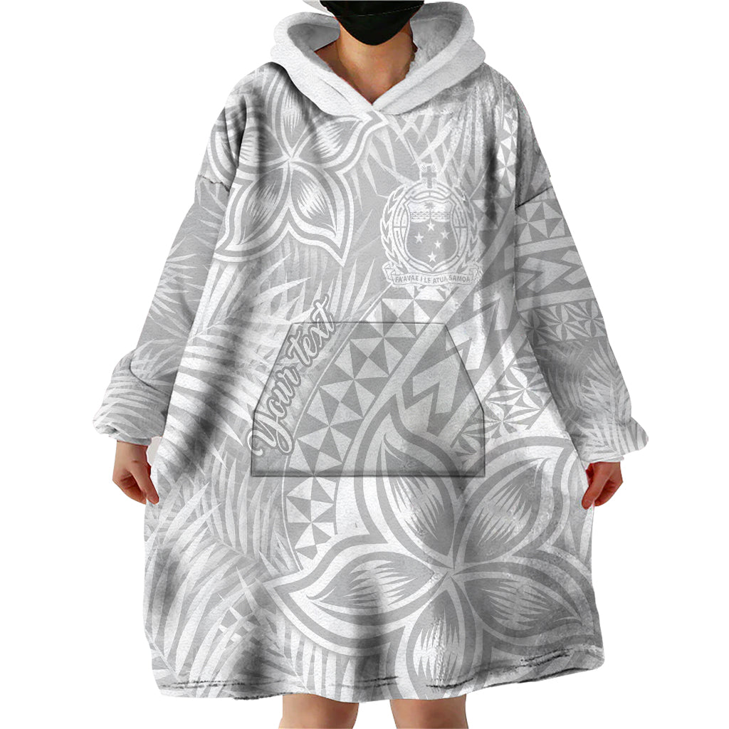 Personalised Samoa Lotu Tamait Wearable Blanket Hoodie Tropical Plant White Sunday With Polynesia Pattern - Wonder Print Shop