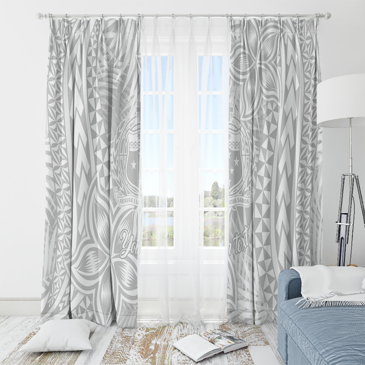 Personalised Samoa Lotu Tamait Window Curtain Tropical Plant White Sunday With Polynesia Pattern - Wonder Print Shop