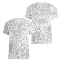 Personalised Samoa Lotu Tamait Women V Neck T Shirt Tropical Plant White Sunday With Polynesia Pattern - Wonder Print Shop