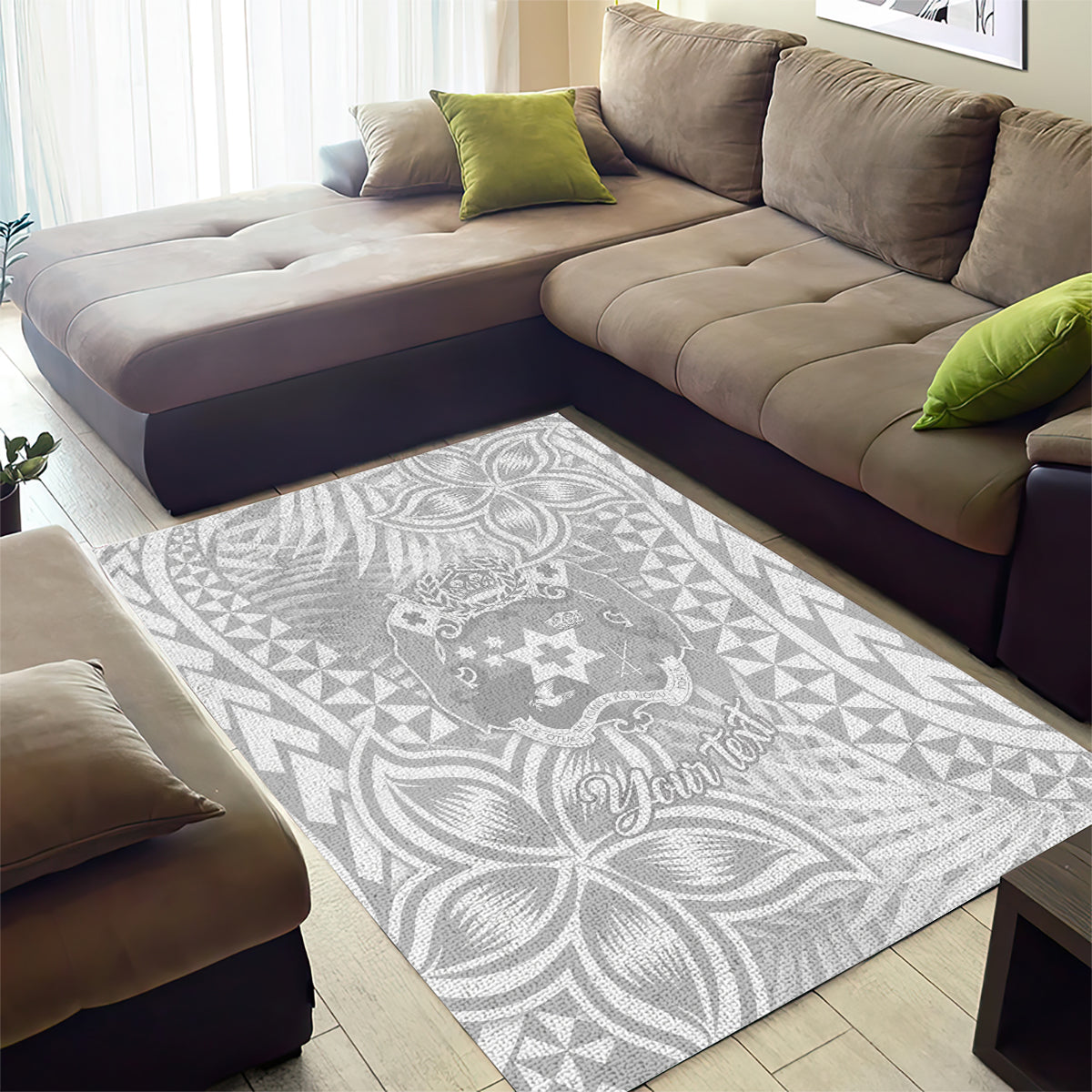 Personalised Tonga White Sunday Area Rug Tropical Plant With Polynesian Pattern LT9 - Wonder Print Shop