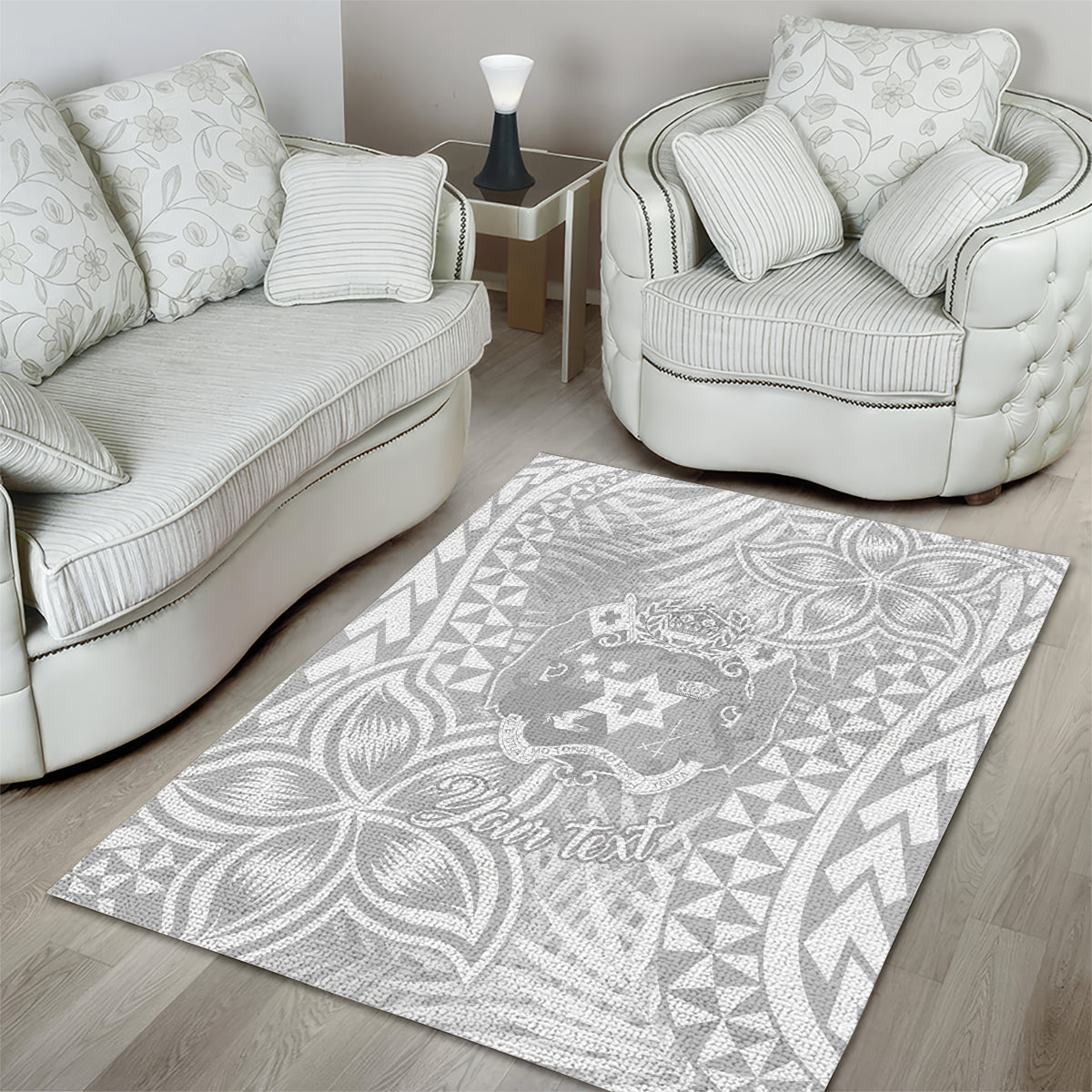 Personalised Tonga White Sunday Area Rug Tropical Plant With Polynesian Pattern LT9 - Wonder Print Shop