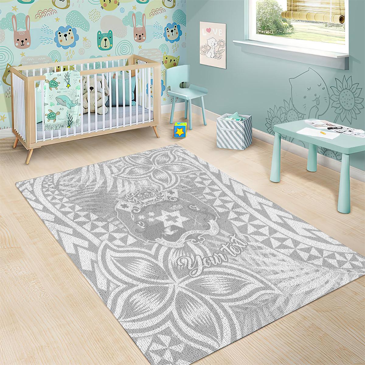 Personalised Tonga White Sunday Area Rug Tropical Plant With Polynesian Pattern LT9 - Wonder Print Shop