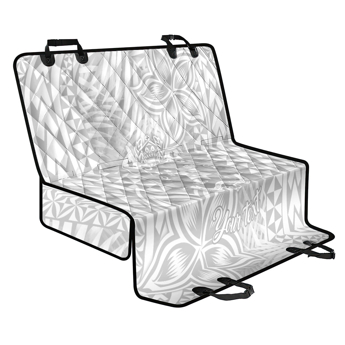 Personalised Tonga White Sunday Back Car Seat Cover Tropical Plant With Polynesian Pattern LT9 - Wonder Print Shop