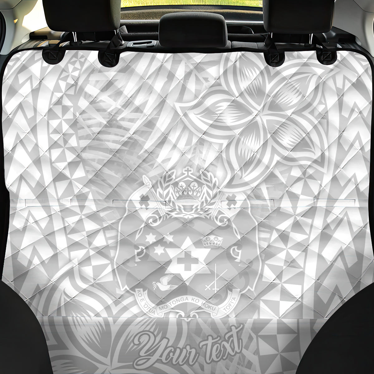 Personalised Tonga White Sunday Back Car Seat Cover Tropical Plant With Polynesian Pattern LT9 - Wonder Print Shop