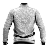Personalised Tonga White Sunday Baseball Jacket Tropical Plant With Polynesian Pattern LT9 - Wonder Print Shop