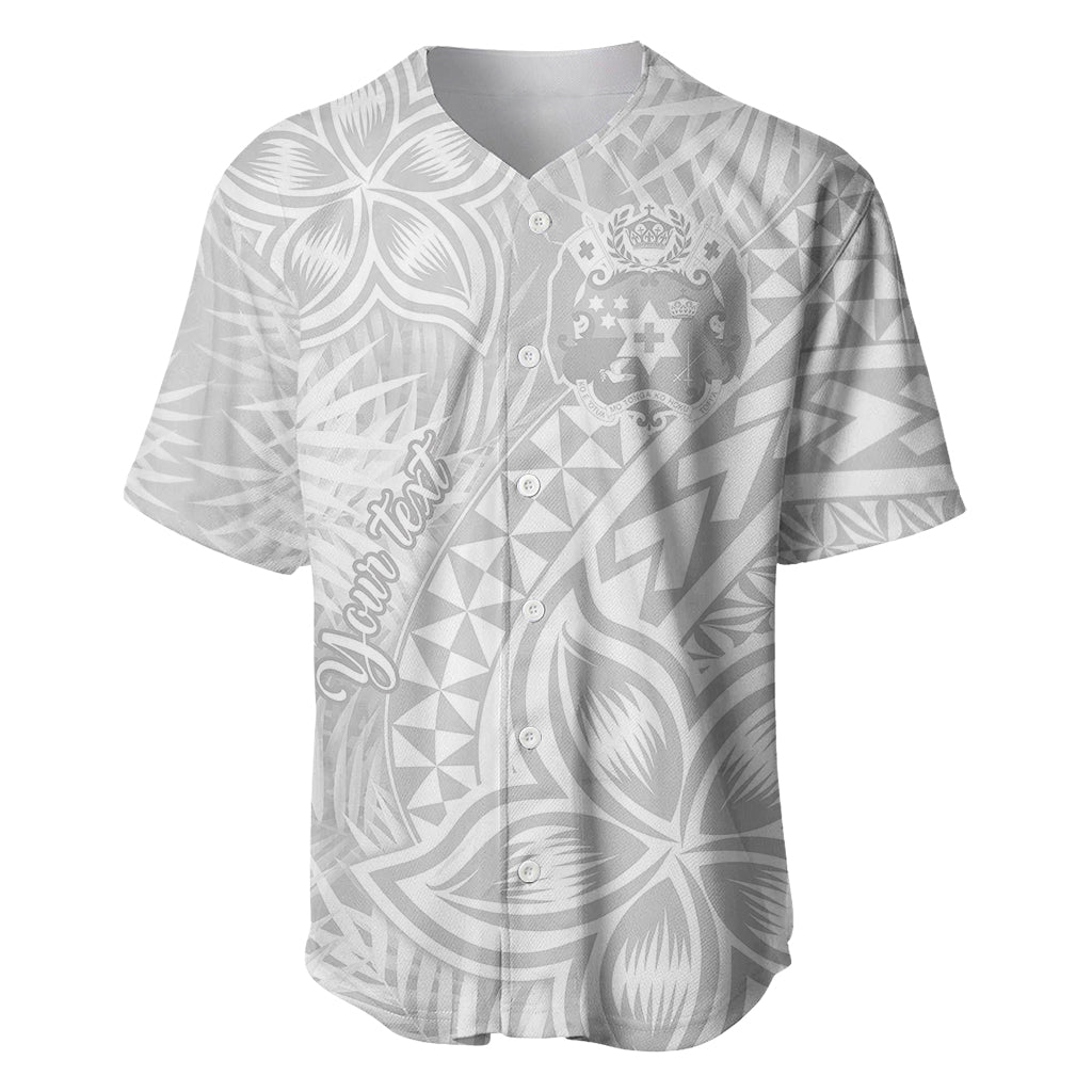 Personalised Tonga White Sunday Baseball Jersey Tropical Plant With Polynesian Pattern LT9 - Wonder Print Shop