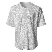 Personalised Tonga White Sunday Baseball Jersey Tropical Plant With Polynesian Pattern LT9 - Wonder Print Shop