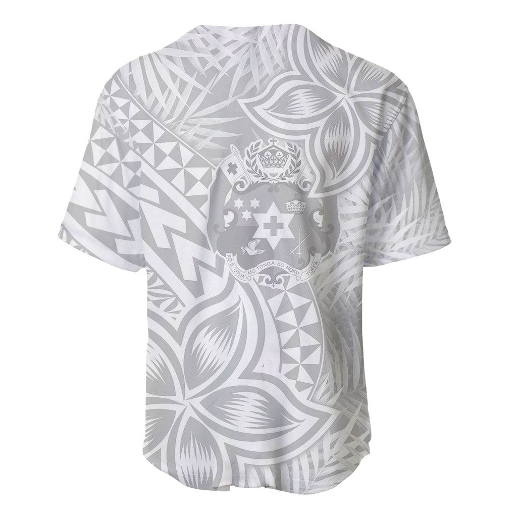 Personalised Tonga White Sunday Baseball Jersey Tropical Plant With Polynesian Pattern LT9 - Wonder Print Shop