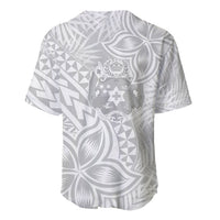 Personalised Tonga White Sunday Baseball Jersey Tropical Plant With Polynesian Pattern LT9 - Wonder Print Shop