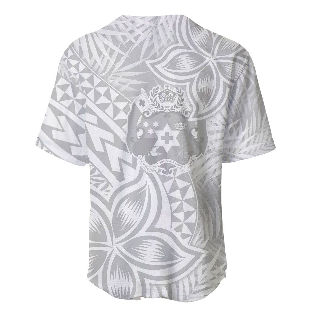 Personalised Tonga White Sunday Baseball Jersey Tropical Plant With Polynesian Pattern LT9 - Wonder Print Shop