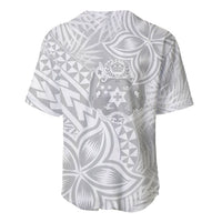 Personalised Tonga White Sunday Baseball Jersey Tropical Plant With Polynesian Pattern LT9 - Wonder Print Shop