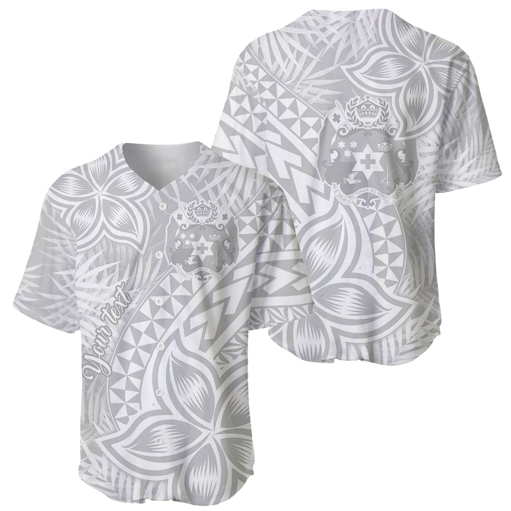 Personalised Tonga White Sunday Baseball Jersey Tropical Plant With Polynesian Pattern LT9 - Wonder Print Shop