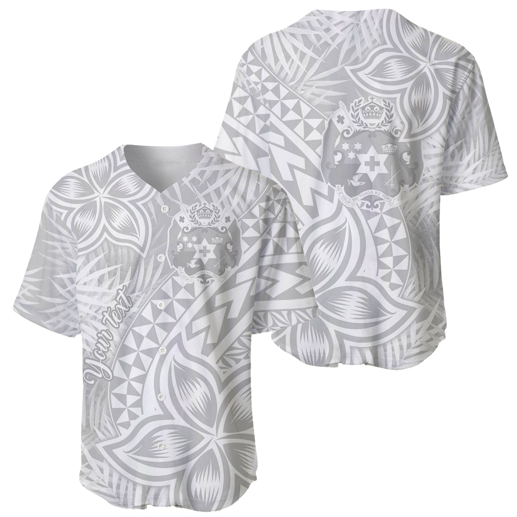 Personalised Tonga White Sunday Baseball Jersey Tropical Plant With Polynesian Pattern LT9 - Wonder Print Shop