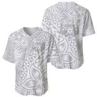 Personalised Tonga White Sunday Baseball Jersey Tropical Plant With Polynesian Pattern LT9 - Wonder Print Shop