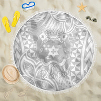 Personalised Tonga White Sunday Beach Blanket Tropical Plant With Polynesian Pattern LT9 - Wonder Print Shop