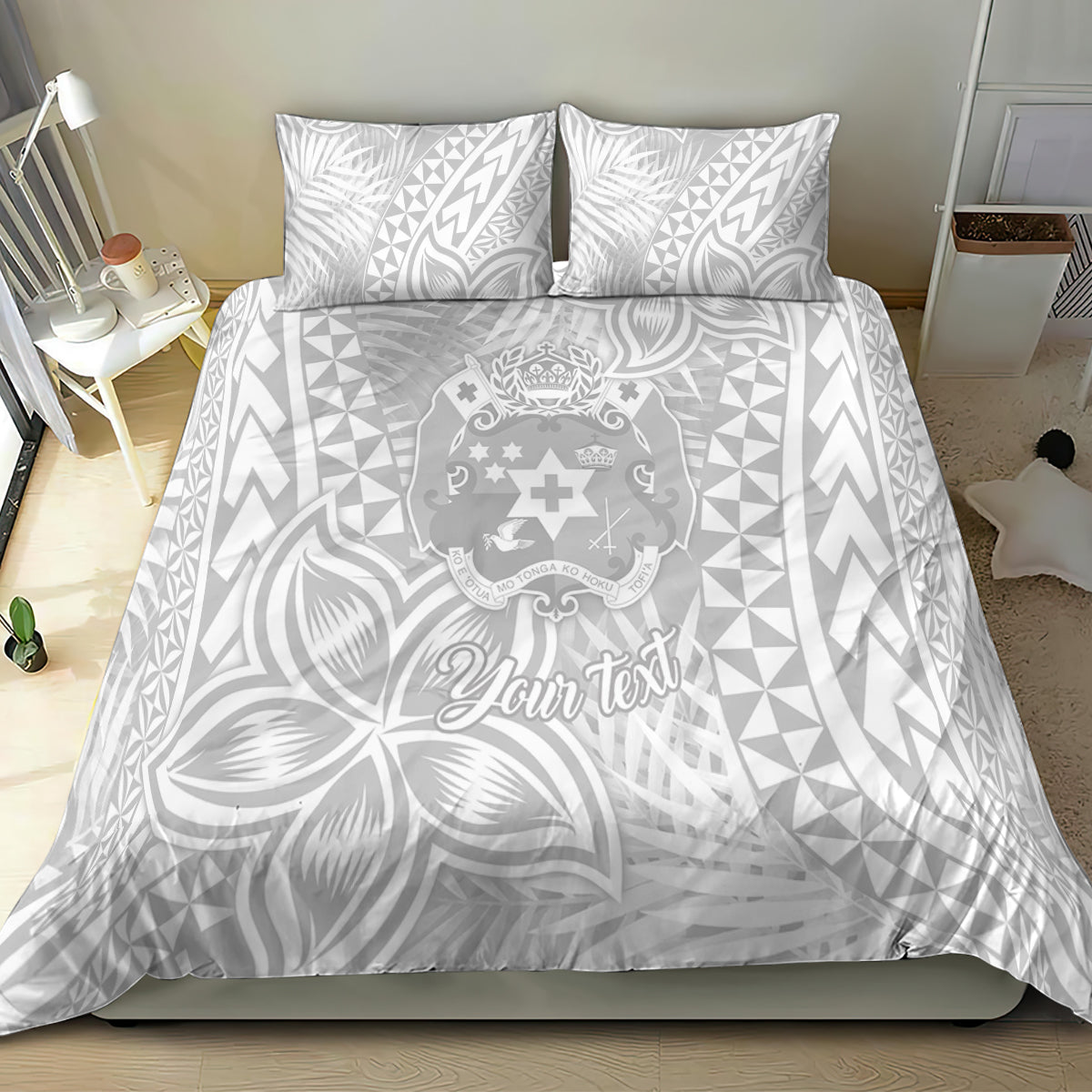 Personalised Tonga White Sunday Bedding Set Tropical Plant With Polynesian Pattern LT9 - Wonder Print Shop