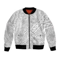 Personalised Tonga White Sunday Bomber Jacket Tropical Plant With Polynesian Pattern LT9 - Wonder Print Shop