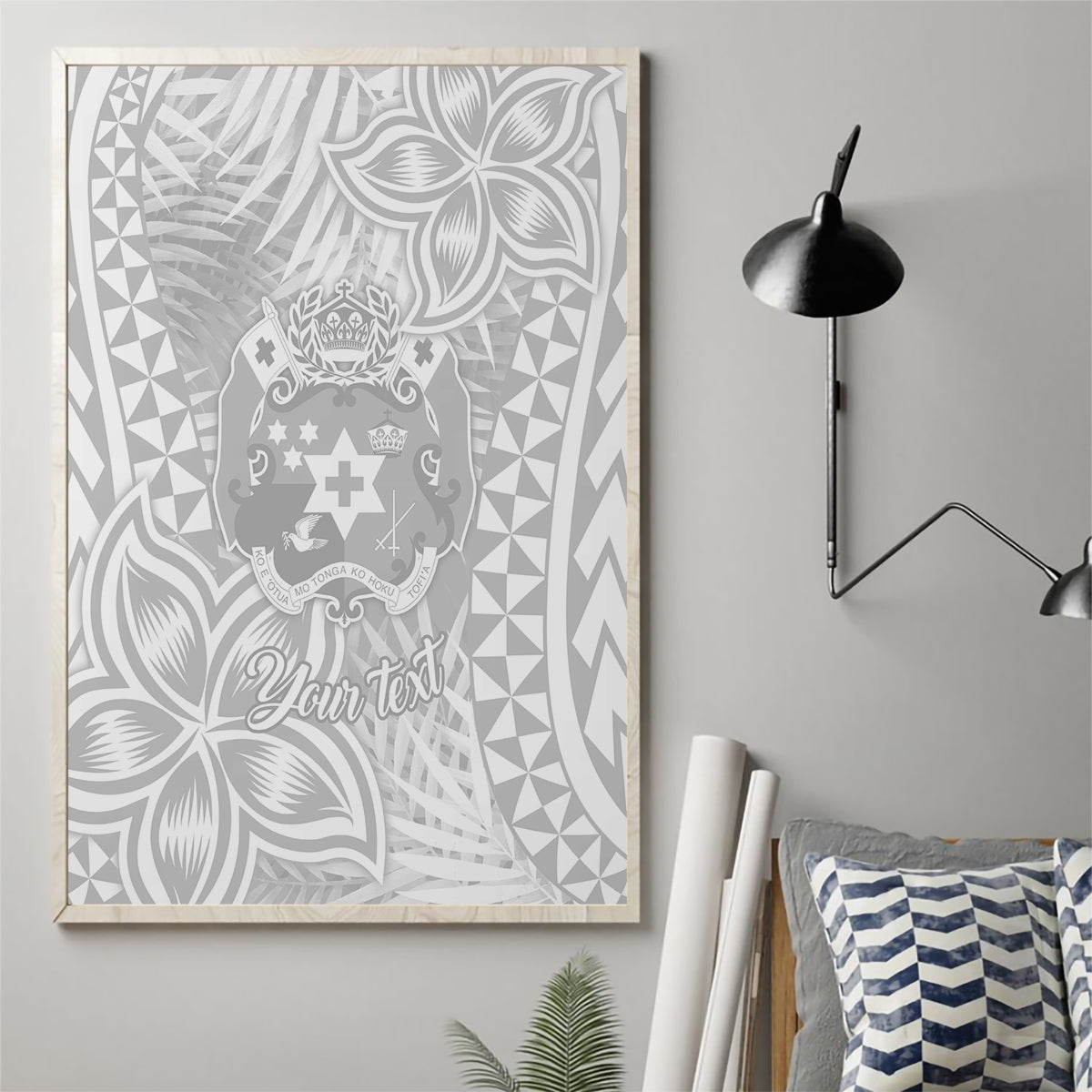 Personalised Tonga White Sunday Canvas Wall Art Tropical Plant With Polynesian Pattern LT9 - Wonder Print Shop