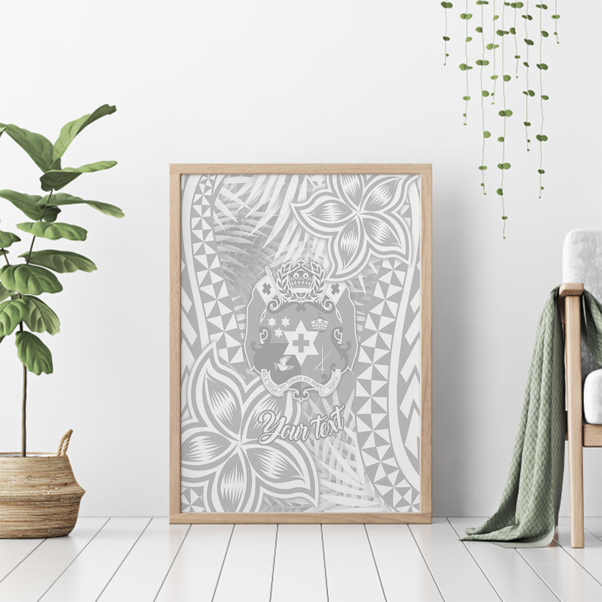 Personalised Tonga White Sunday Canvas Wall Art Tropical Plant With Polynesian Pattern LT9 - Wonder Print Shop
