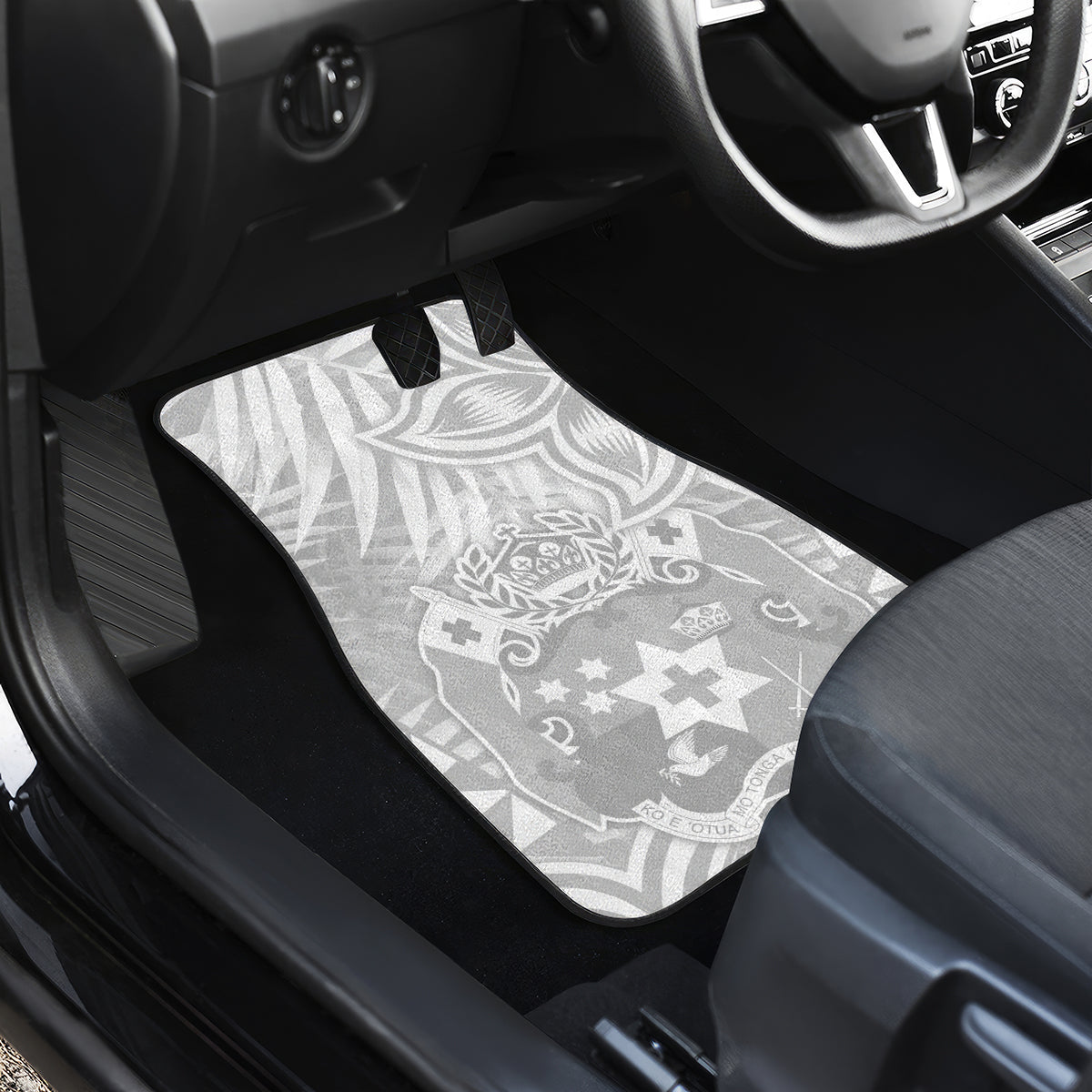 Personalised Tonga White Sunday Car Mats Tropical Plant With Polynesian Pattern LT9 - Wonder Print Shop
