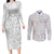 Personalised Tonga White Sunday Couples Matching Long Sleeve Bodycon Dress and Long Sleeve Button Shirts Tropical Plant With Polynesian Pattern LT9 - Wonder Print Shop