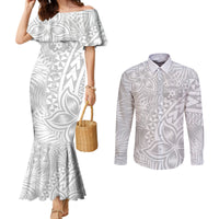 personalised-tonga-white-sunday-couples-matching-mermaid-dress-and-long-sleeve-button-shirts-tropical-plant-with-polynesian-pattern