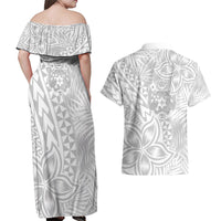 Personalised Tonga White Sunday Couples Matching Off Shoulder Maxi Dress and Hawaiian Shirt Tropical Plant With Polynesian Pattern LT9 - Wonder Print Shop