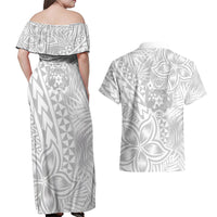 Personalised Tonga White Sunday Couples Matching Off Shoulder Maxi Dress and Hawaiian Shirt Tropical Plant With Polynesian Pattern LT9 - Wonder Print Shop