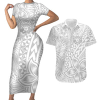 Personalised Tonga White Sunday Couples Matching Short Sleeve Bodycon Dress and Hawaiian Shirt Tropical Plant With Polynesian Pattern LT9 - Wonder Print Shop