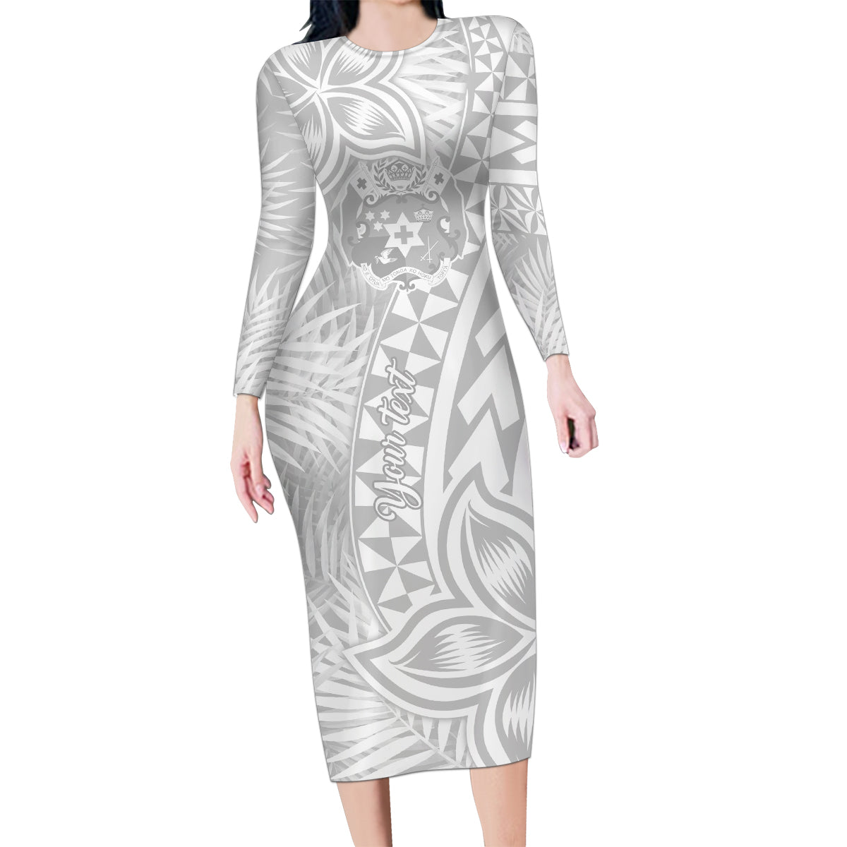 Personalised Tonga White Sunday Family Matching Long Sleeve Bodycon Dress and Hawaiian Shirt Tropical Plant With Polynesian Pattern LT9 - Wonder Print Shop