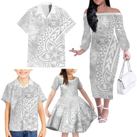 Personalised Tonga White Sunday Family Matching Off Shoulder Long Sleeve Dress and Hawaiian Shirt Tropical Plant With Polynesian Pattern - Wonder Print Shop
