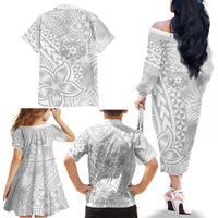 Personalised Tonga White Sunday Family Matching Off Shoulder Long Sleeve Dress and Hawaiian Shirt Tropical Plant With Polynesian Pattern - Wonder Print Shop